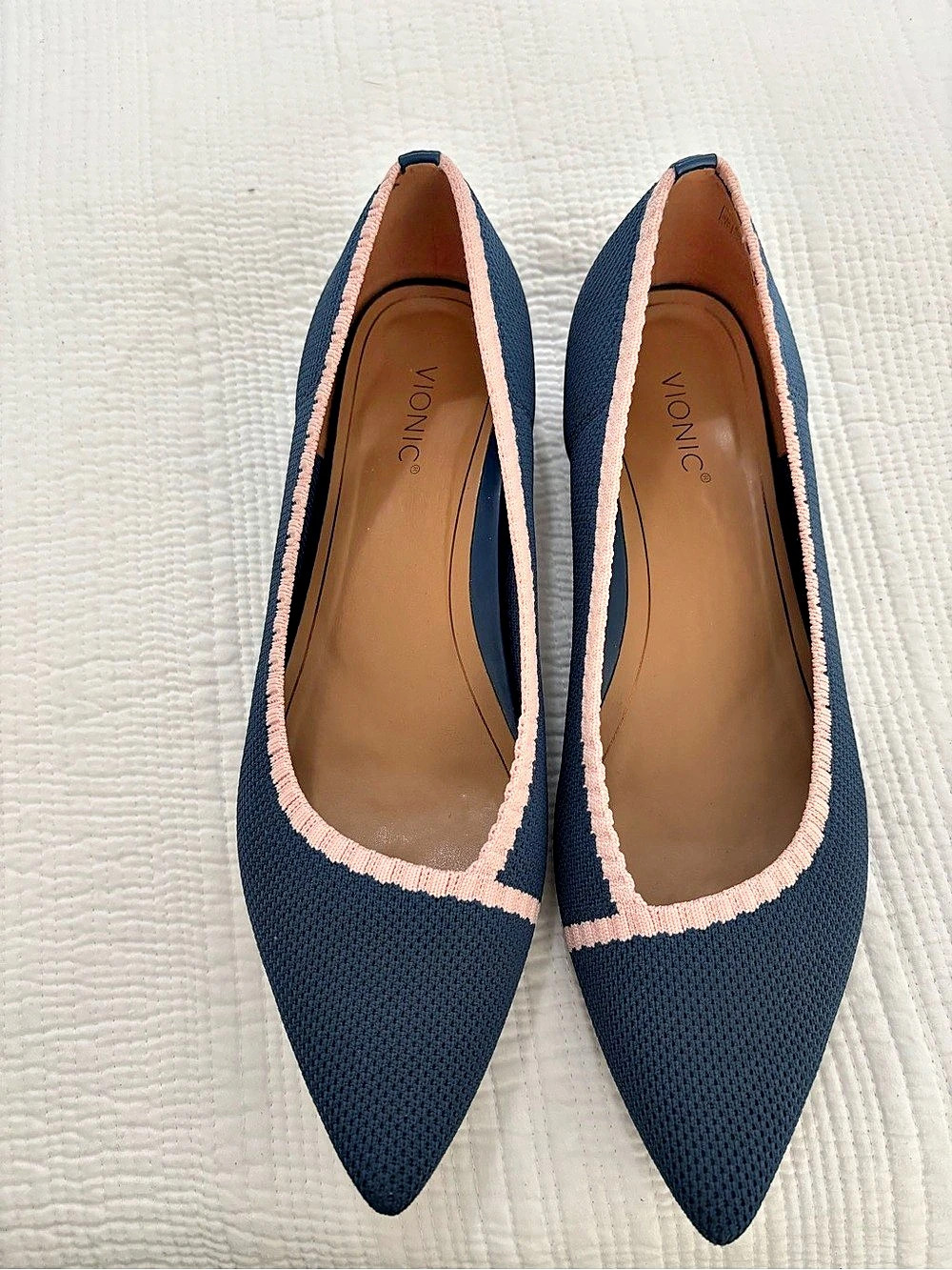 Vionic Women Dahlia Navy Pink Ballet Flats Pointed Toe Slip On Comfort Size 11